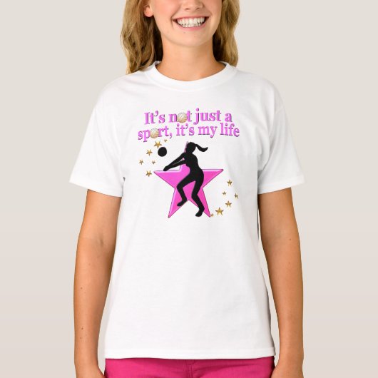 ETEN, SLAPEN, TRAINEN, ROZE VOLLEYBAL STER ONTWERP T-SHIRT (Voorkant)
