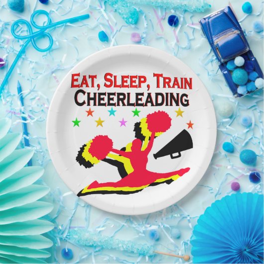 ETEN, SLAPEN TREIN CHEERLEADEREND ROOD ONTWERP PAPIEREN BORDJE (Feest)