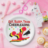 ETEN, SLAPEN TREIN CHEERLEADEREND ROOD ONTWERP PAPIEREN BORDJE (Feest)