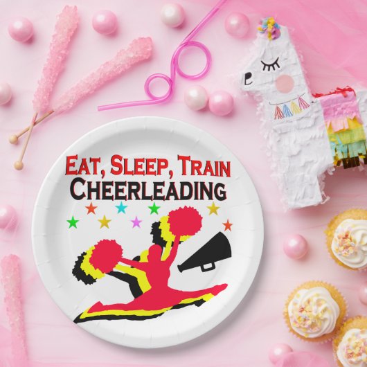 ETEN, SLAPEN TREIN CHEERLEADEREND ROOD ONTWERP PAPIEREN BORDJE (Feest)