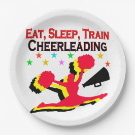 ETEN, SLAPEN TREIN CHEERLEADEREND ROOD ONTWERP PAPIEREN BORDJE