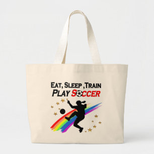 ETEN, SLAPEN TREIN VOETBAL DE HELE DAG DOOR GROTE TOTE BAG