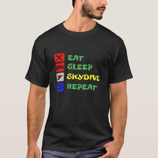ETEN SLAPEN VALSCHERMSPRINGEN T-SHIRT (Voorkant)