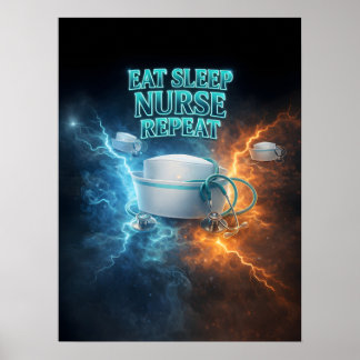 Eten Slapen Verplegen Retro Poster