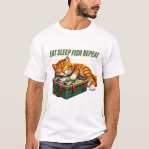 Eten Slapen Vissen Herhalen Grappige Kat T-shirt