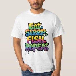 Eten Slapen Vissen Herhalen Regenboog Graffiti T-shirt