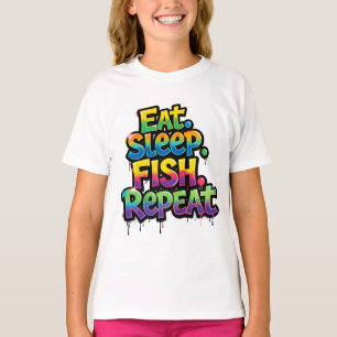 Eten Slapen Vissen Herhalen Regenboog Graffiti T-shirt