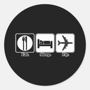 eten slapen vliegen ronde sticker