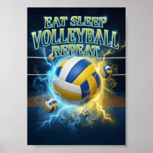 Eten Slapen Volleybal Retro Poster