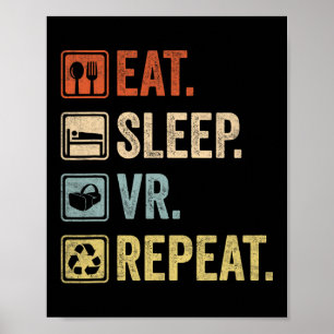 Eten Slapen Vr Herhaal Vintage Gamer Gaming Virtue Poster