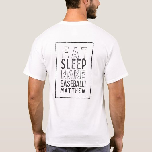 Eten, slapen, wakker, honkbal moderne hand getrokk t-shirt (Achterkant)