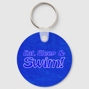 Eten, Slapen & Zwemmen! Helderblauw Sleutelhanger
