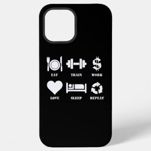 Eten Trein Werken Liefde Slapen Herhalen Motiveren iPhone 12 Pro Max Hoesje