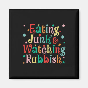 Eten van junk Xmas voedsel en kijken naar afval Ke Magneet