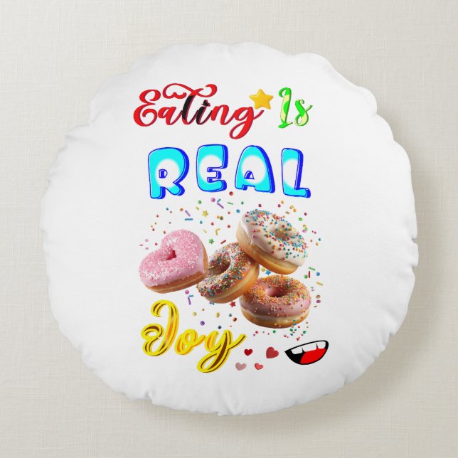 Eten van Polyester Is Echt Plezier Rond Kussen (Voorkant)
