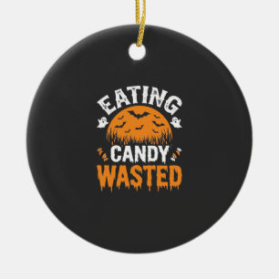 Eten van snoep verspilde Halloween-ontwerp_1 Keramisch Ornament