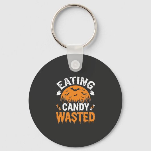 Eten van snoep verspilde Halloween-ontwerp_1 Sleutelhanger (Voorkant)