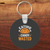 Eten van snoep verspilde Halloween-ontwerp_1 Sleutelhanger (Voorkant)