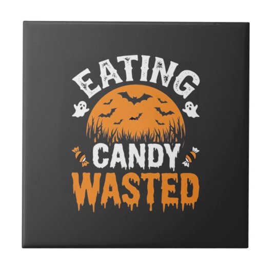 Eten van snoep verspilde Halloween-ontwerp_1 Tegeltje (Voorkant)