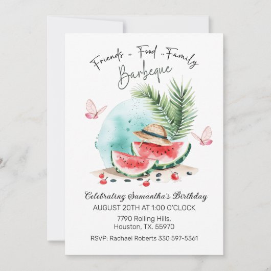 Eten Vrienden Familie Verjaardag Barbecue Watermel Kaart (Voorkant)