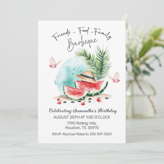 Eten Vrienden Familie Verjaardag Barbecue Watermel Kaart (Staand voorkant)