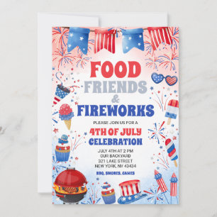Eten, Vrienden & Vuurwerk 4 juli Feest Kaart
