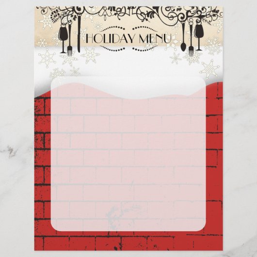 Eten Wijn Brick Kerst Vakantie Menu Letterhead (Voorkant)