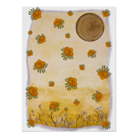 Etéreo Ocre Contemporâneo Floral Lunar Arte Perfect Poster (Voorkant)