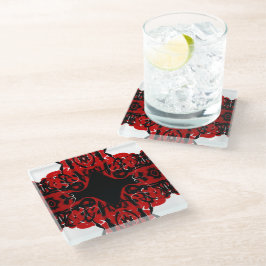 Eternal Abstract Red Black White Fluid Art Glazen Onderzetter