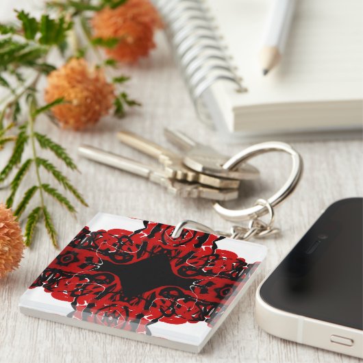 Eternal Abstract Red Black White Fluid Art Sleutelhanger (Voorkant Rechts)