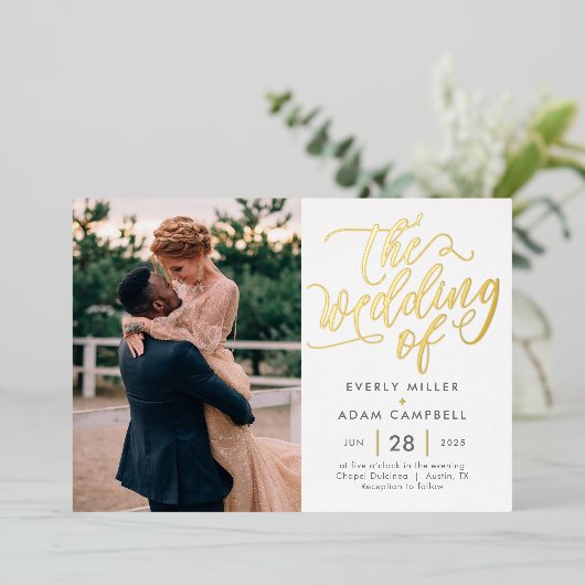Eternal Bliss Real Folie Photo Wedding Invitation  Folie Uitnodiging (Staand Voorkant)