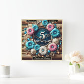 Eternal Bloom: Rustiek Vijfde Jubileum Design Vierkante Klok (Huis)