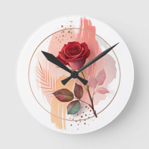 Eternal Blush: Een moderne roos in abstracte harmo Ronde Klok