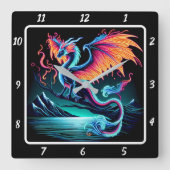 Eternal Bright Neon Dragon Vierkante Klok (Voorkant)