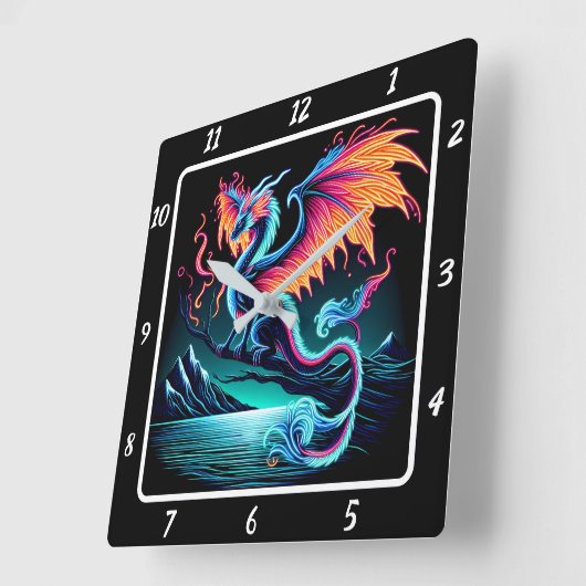 Eternal Bright Neon Dragon Vierkante Klok (Hoek)