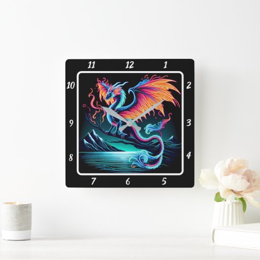 Eternal Bright Neon Dragon Vierkante Klok (Huis)