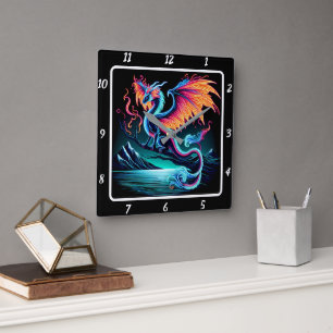 Eternal Bright Neon Dragon Vierkante Klok
