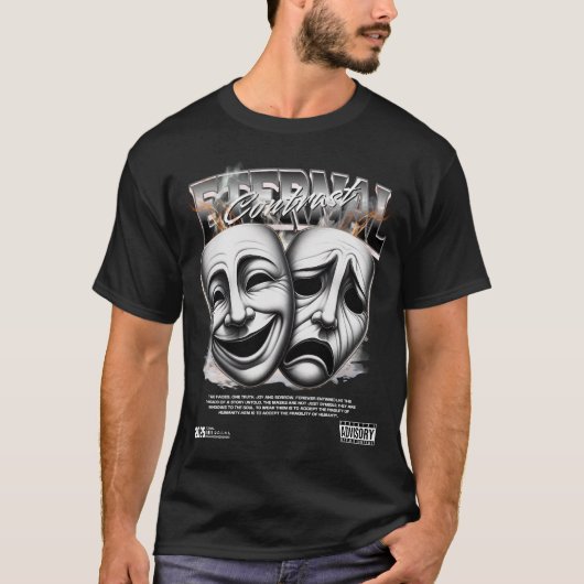 Eternal Contrast: Drama Masks of Joy and Sorrow T-shirt (Voorkant)