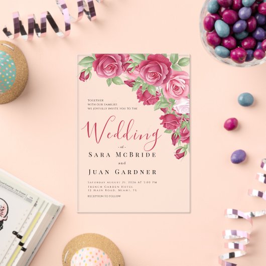 Eternal Crimson Floral Acrylic Wedding Invitation Acryl Uitnodigingen (Insitu (Viering))