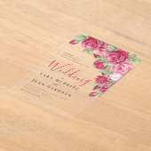 Eternal Crimson Floral Acrylic Wedding Invitation Acryl Uitnodigingen (Laagn)