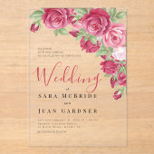 Eternal Crimson Floral Acrylic Wedding Invitation Acryl Uitnodigingen (Voorkant)