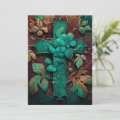 Eternal Faith - Een tijdloze Verdigris Cross Feestdagenkaart (Staand voorkant)