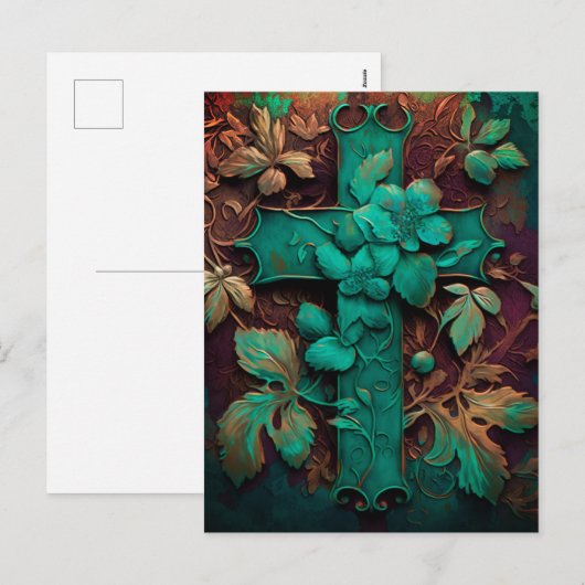 Eternal Faith - Een tijdloze Verdigris Cross Holid Feestdagenkaart (Voorkant / Achterkant)