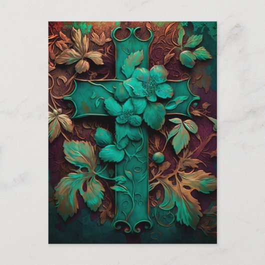 Eternal Faith - Een tijdloze Verdigris Cross Holid Feestdagenkaart (Voorkant)
