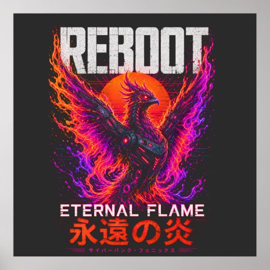 Eternal Flame Illustratie – Phoenix van Neon Vuur Poster (Voorkant)