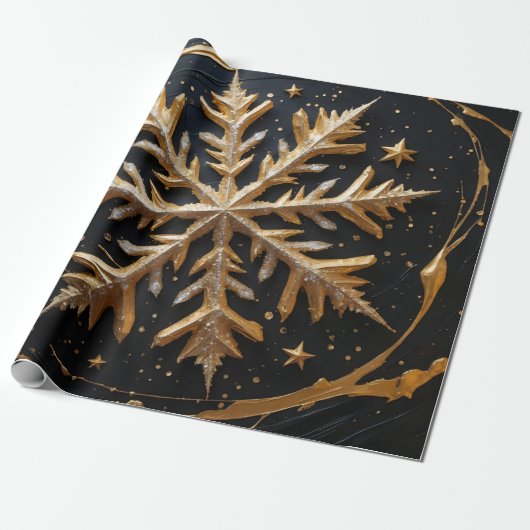 Eternal Frost – Golden Snowflake Glam Gift Wrap Cadeaupapier (Uitgerold)