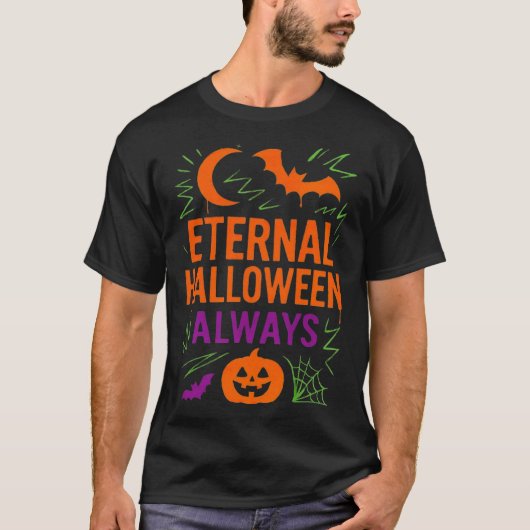 Eternal Halloween Always | Pumpkin Moon Bats & Web T-shirt (Voorkant)