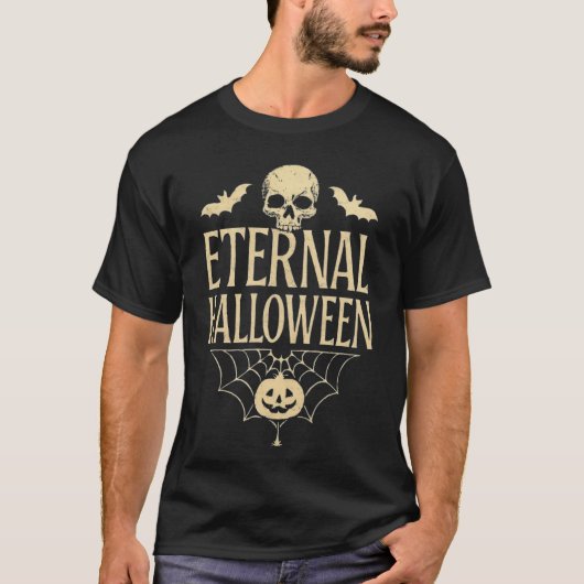 Eternal Halloween | Skull, Bats, Web & Pumpkin T-shirt (Voorkant)