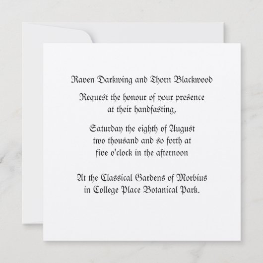 Eternal Handfasting/Wedding Suite Kaart (Achterkant)