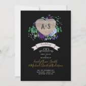 Eternal Heart Trouw Uitnodiging Zwart Paarse Bloem (Voorkant)